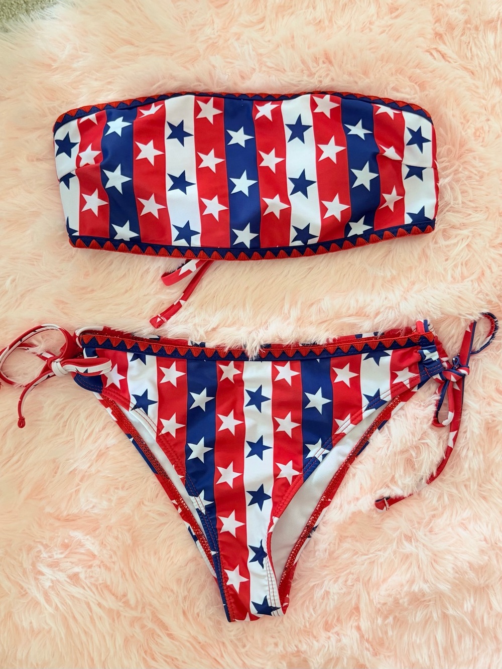 Source Unknown Red, White & Blue Star Stripe Bandeau Bikini